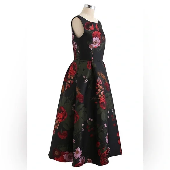 NWT CHICWISH GORGEOUS ROSE JACQUARD SLEEVELESS MIDI DRESS - Picture 5 of 13